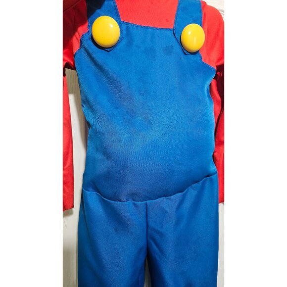 Super Mario Brothers Kids Costume with Stuffed Belly Hat Mustache Halloween 7-8 - Picture 2 of 9